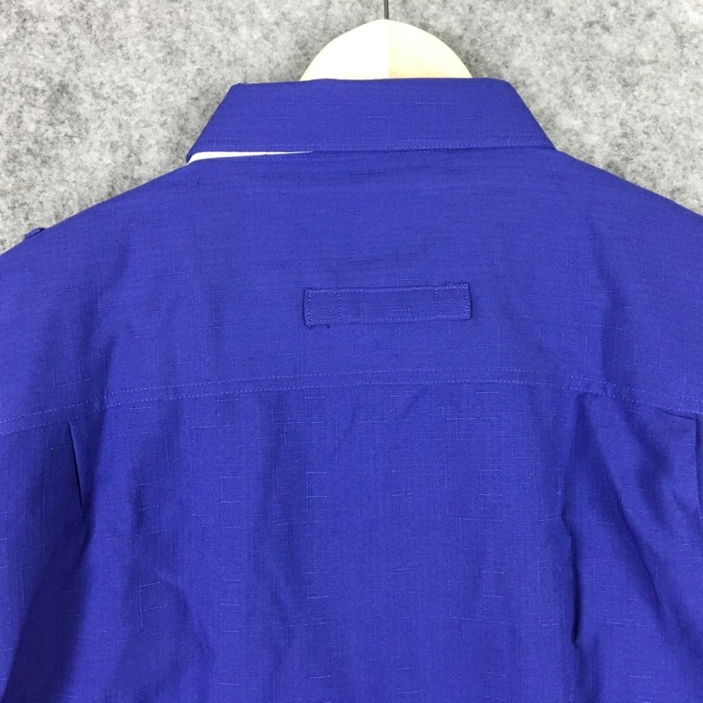 John Blair Men Shirt L Short Sleeve Button Up Shoulder Pockets Linen Look Purple - Picture 6 of 8